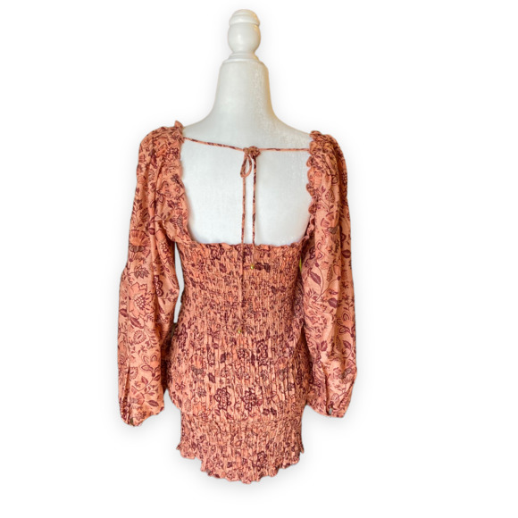 Free People Smock It To Me Mini Dress Apricot Combo - Picture 10 of 11